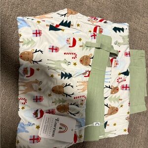 Kids Pajamas - Festive Green and White